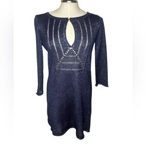 Calypso St Barth Navy Blue Metallic Knit Tunic Size XS